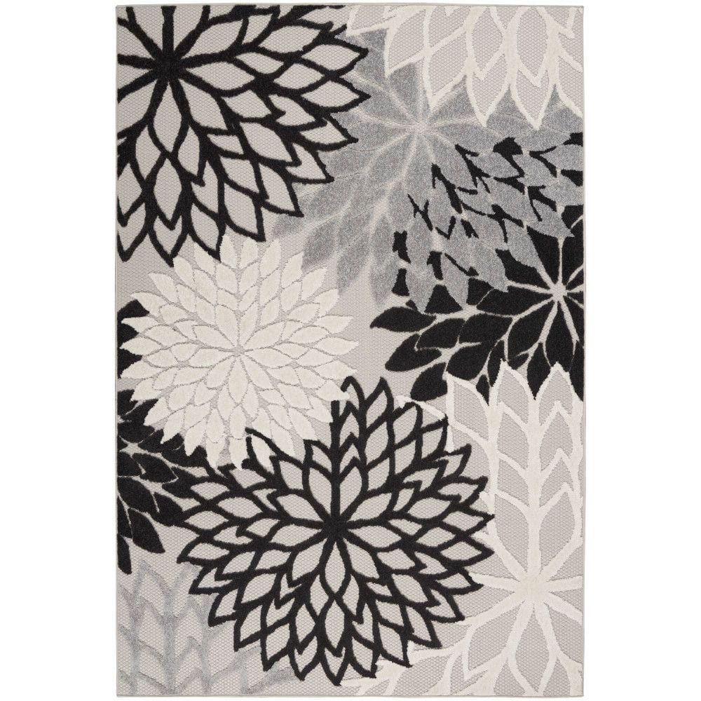 Aloha Black White 6 ft. x 9 ft. Floral Modern Indoor/Outdoor Patio Area Rug price history on PriceWatchPro