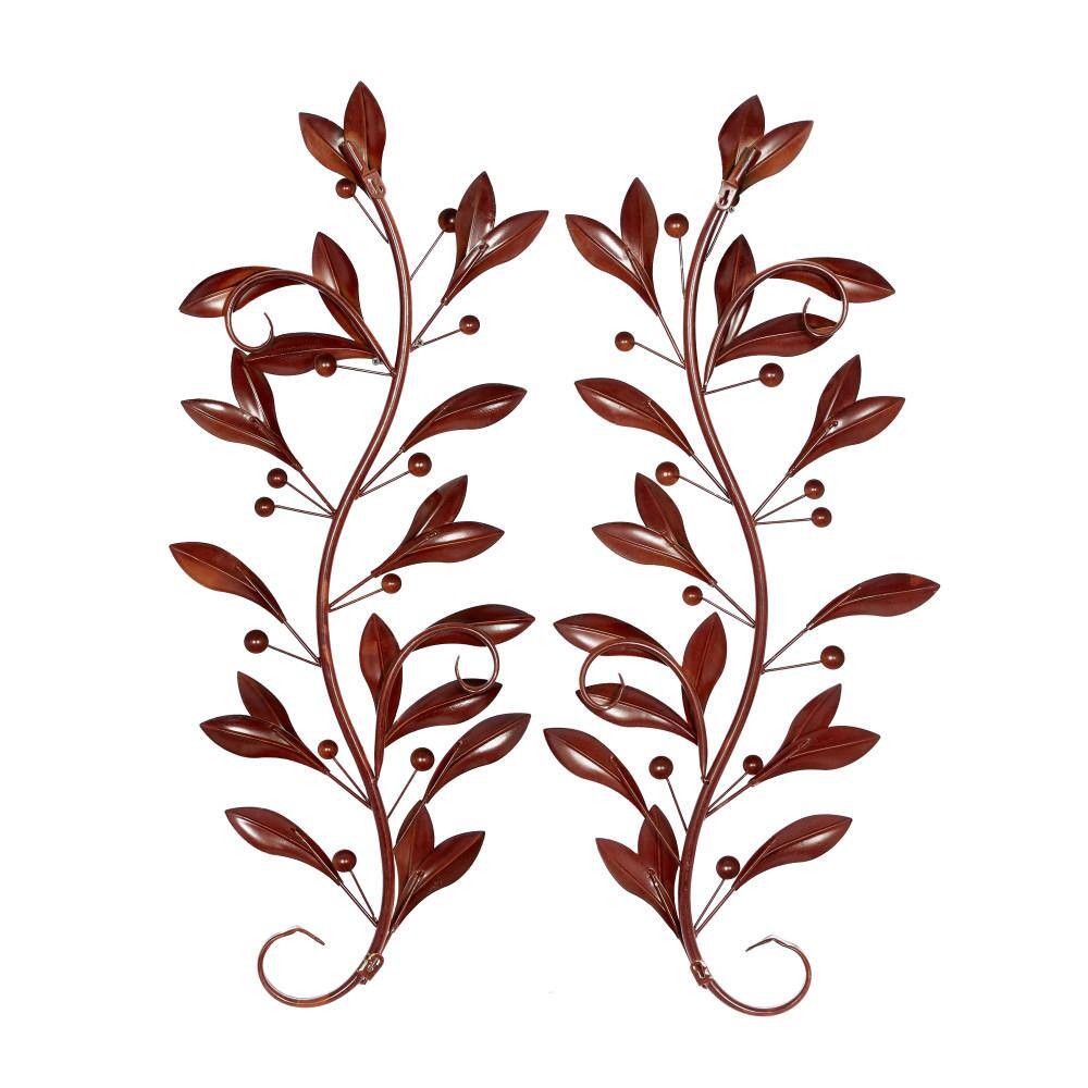 Brown Metal Leaf Wall Sculpture Set of 2