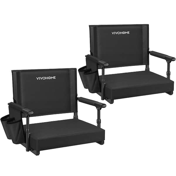 2-Pack Portable Black Stadium Seats for Bleachers with Back Support and Cushion