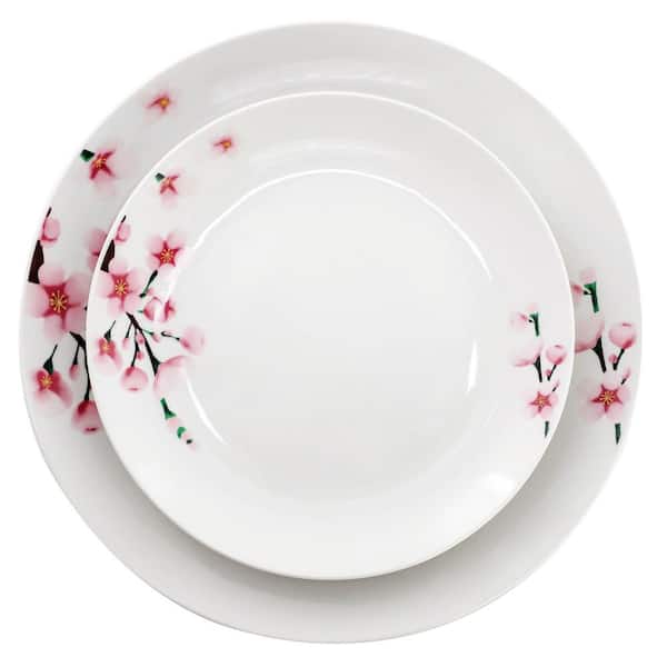 Elama Tamara 24-Piece Cherry Blossom Porcelain Double Bowl