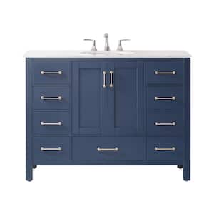 Gela 48 in. Vanity in Blue with Marble Vanity Top in White with White Basin