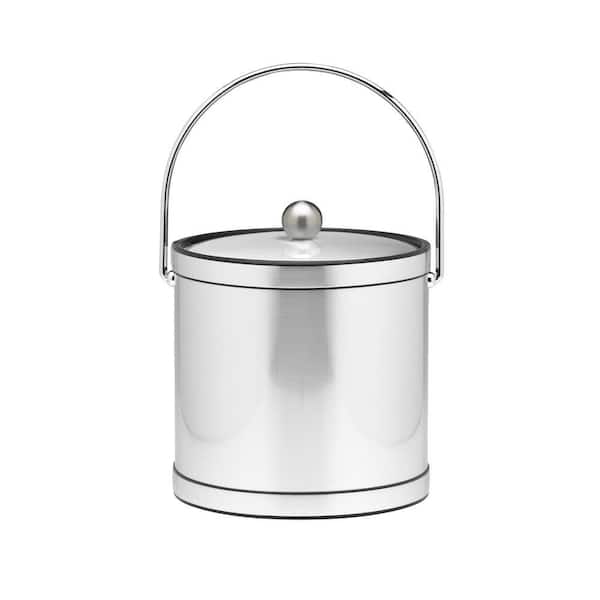 Kraftware 3 Qt. Brushed Chrome Mylar Ice Bucket with Chrome Bale Handle, Bands and Metal Cover