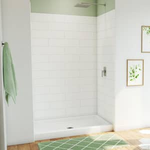 DreamStone 34 in. L x 54 in. W x 84 in. H Alcove Shower Kit with Shower Wall and Shower Pan in Modern White
