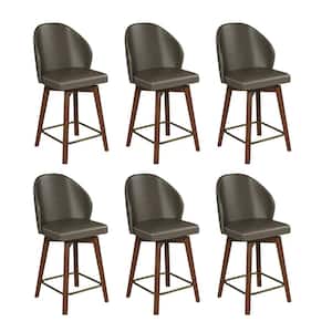 Lothar Mid-Century Modern Leather Swivel Stool Set of 6 with Solid Wood Legs-GREY