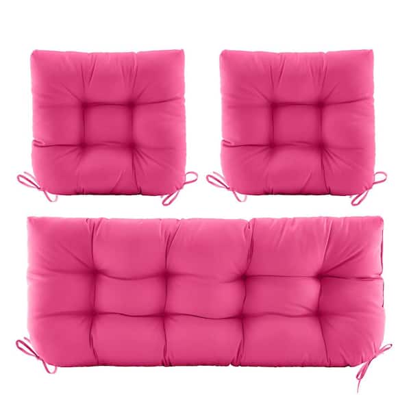 BLISSWALK 3-Piece Outdoor Chair Cushions Loveseat Outdoor Cushions Set Wicker Patio Cushion for Patio Furniture With Tie, Pink