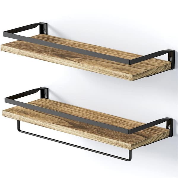 Cubilan 5.9 in. x 16.54 in. x 0.7 in. Light Brown Wood Decorative Wall Floating Shelves with Brackets