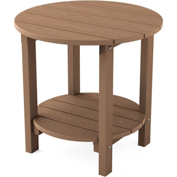 Mximu 18 in. Teak Round Plastic Adirondack Outdoor Double Layer Patio Side Table