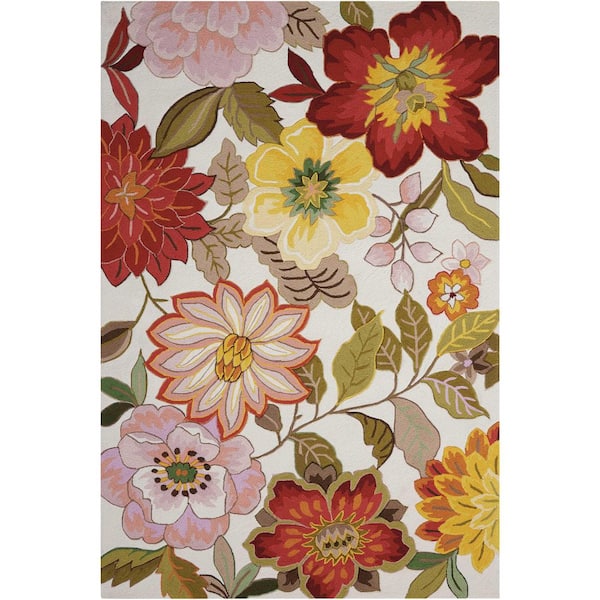 Nourison Fantasy Ivory 9 ft. x 12 ft. Botanical Contemporary Area Rug
