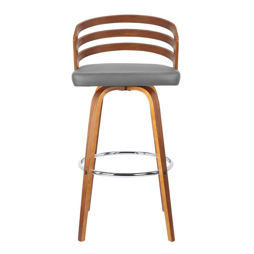 Jayden 26 in. Grey Faux Leather with Walnut Veneer Mid-Century Swivel Count