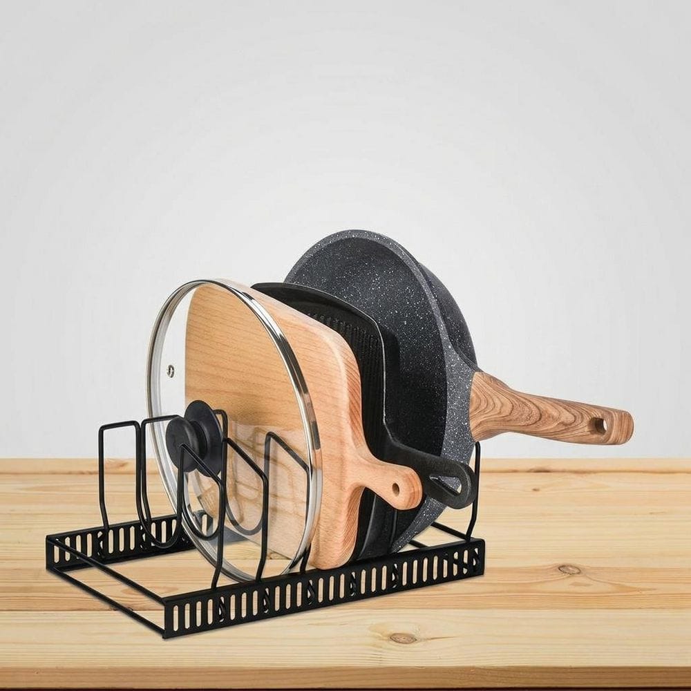 Black Coated Metal Pot Lid and Bakeware Organizer Rack with 7 Adjustable Compartments for Cabinet or Countertop price history on PriceWatchPro