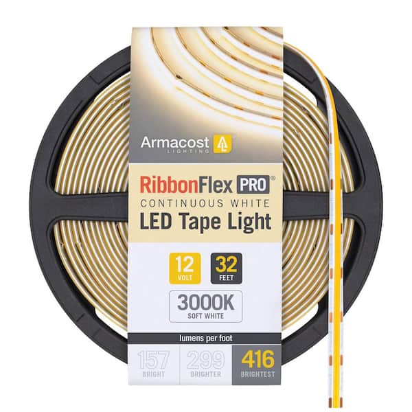 RibbonFlex Pro 32.8 ft. Hardwired 12-Volt White Integrated LED COB Strip Light Tape 416 Lumens/ft. 3000K