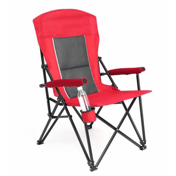 VAMOP Red Steel Folding Lawn Chair with High Back and Cup Holder