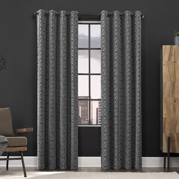 SCOTT LIVING Gresham Geometric 100% 52 in. W x 84 in. L Blackout Grommet Curtain Panel in Black