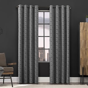 Gresham Geometric 100% 52 in. W x 96 in. L Blackout Grommet Curtain Panel in Black