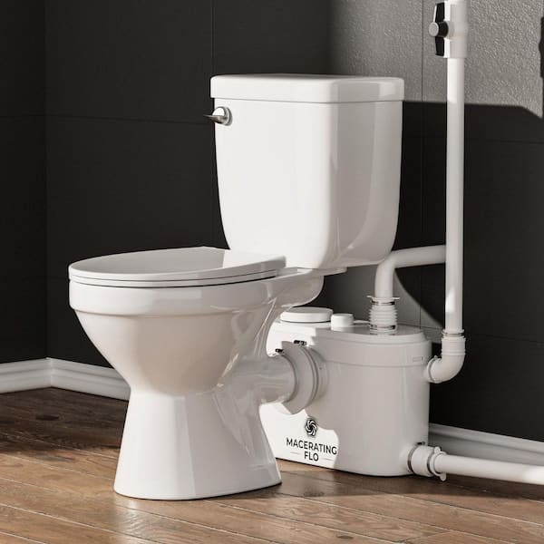750W Macerating Toilet, White 2-Piece Round Single Flush 1. 6GPF, Upflush Toilet System for Basement, Sink, Toilet