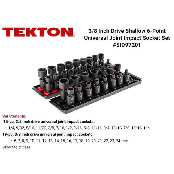 3/8 in. Drive 6-Point Universal Joint Impact Socket Set with Rails and Trays, 34-Piece (1/4-1 in. , 6-24 mm)