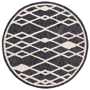 Micro-Loop Charcoal/Ivory 5 ft. x 5 ft. Tribal Diamonds Round Area Rug