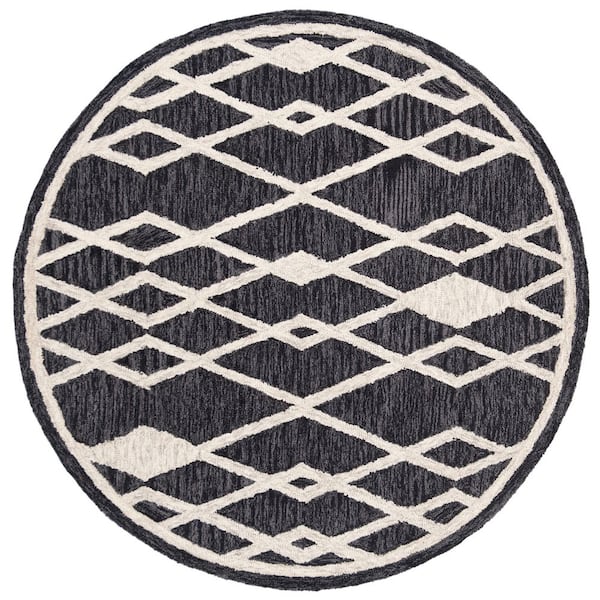 SAFAVIEH Micro-Loop Charcoal/Ivory 5 ft. x 5 ft. Tribal Diamonds Round Area Rug