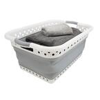 White and Grey Collapsible Plastic Rectangle Laundry Basket (Set of 1)