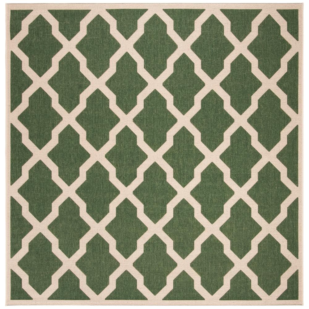 Green and Creme Geometric Indoor/Outdoor Square Rug