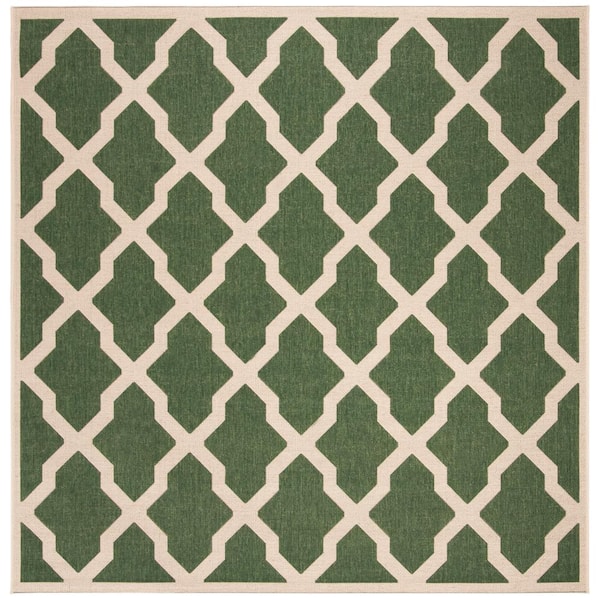SAFAVIEH Beach House Green/Creme 7 ft. x 7 ft. Square Trellis Geometric Indoor/Outdoor Area Rug