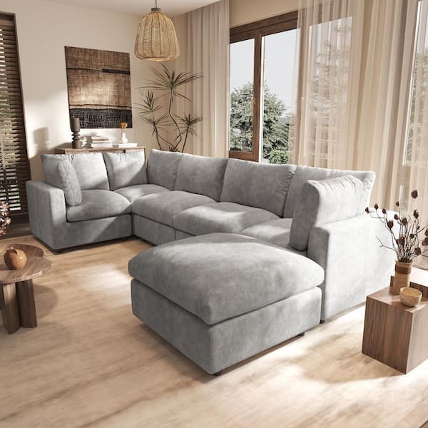 J&E Home 134 in. Square Arm Chenille Modular Free Combination Sofa