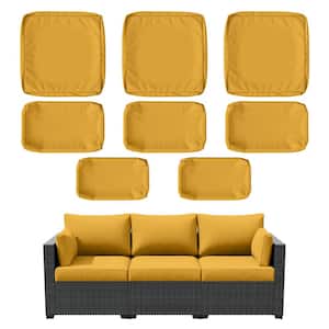 8-Piece Outdoor Replacement Cushion Slipcovers for 3-Seat Wicker Sofa, Seat Back Arm Covers, Yellow(No Inserts)