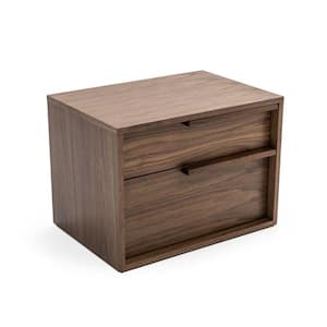 25 in. 2-Drawer Brown Wooden Nightstand