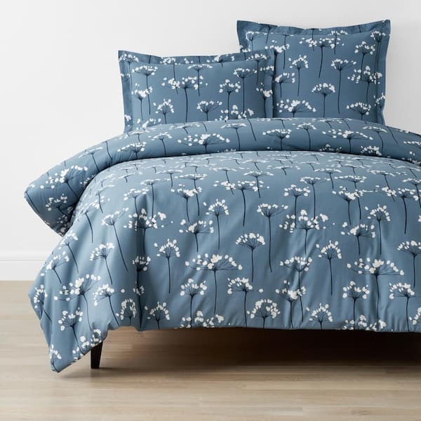 The Company Store Company Cotton Dandelion Blue Multi Twin Organic Cotton Percale Duvet Cover