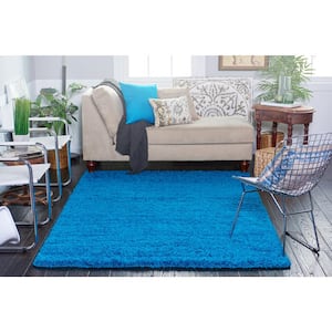 Solid Shag Turquoise 8 ft. Round Area Rug