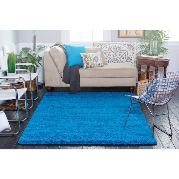 Solid Shag Collection Area Rug (7 ft. 10 in. Round Turquoise)