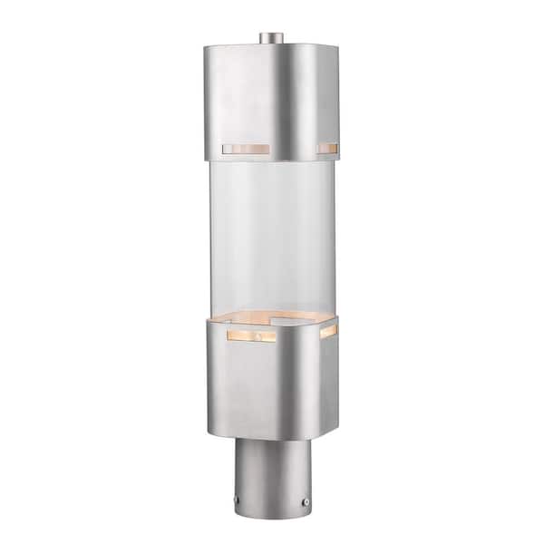 Unbranded Lestat 14-Watt 1-Light Brushed Nickel Aluminum Hardwired Outdoor Weather Resistant Post Light with Integrated LED
