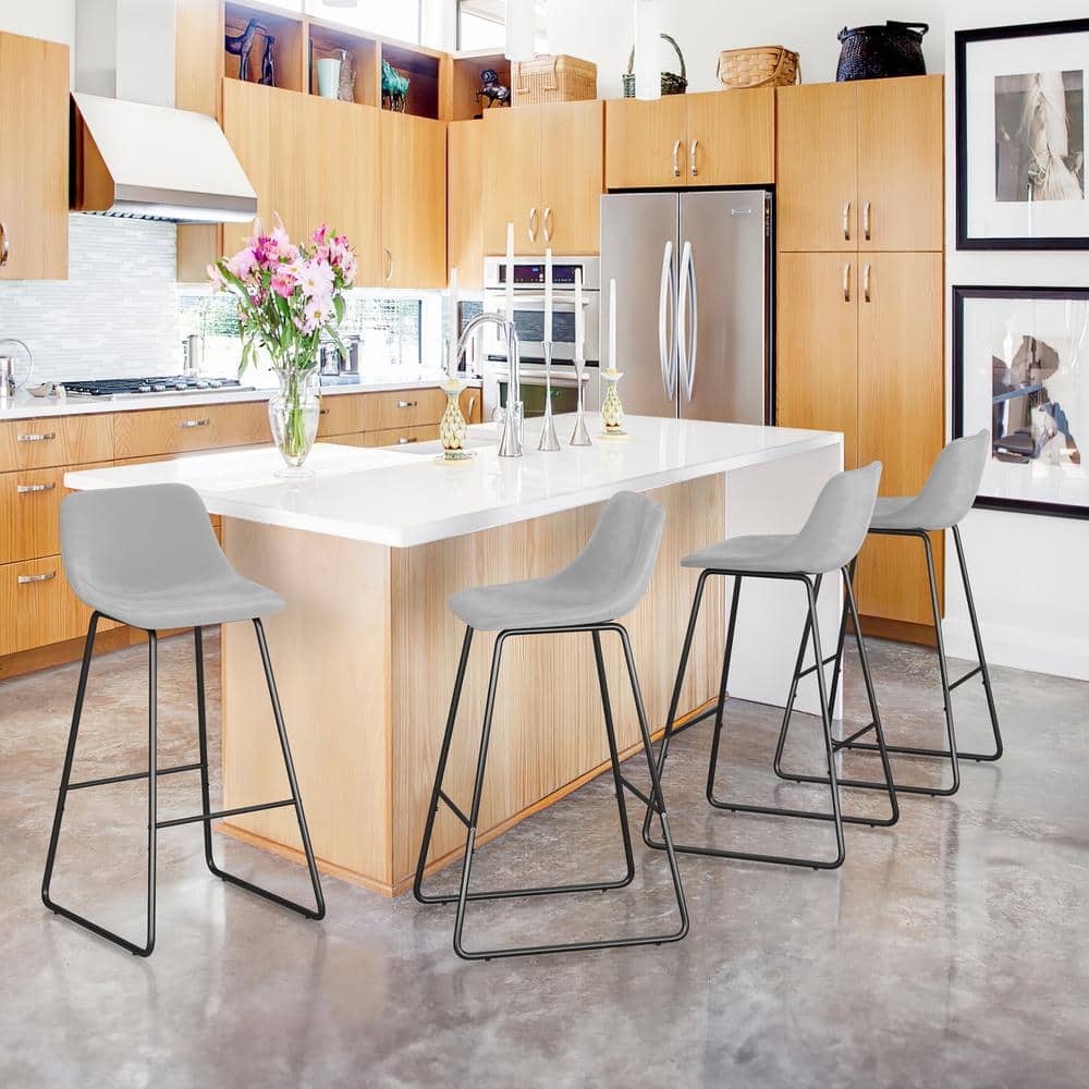 LUE BONA Alexander 30 in. Light Gray Bar Stools Low Back Metal Frame