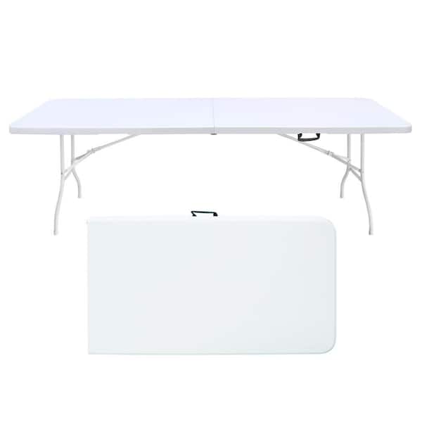 Unbranded Folding Camping Table, 96 in. White Rectangle Steel High Load Bearing Fold Up Table Outdoor Portable Picnic Table