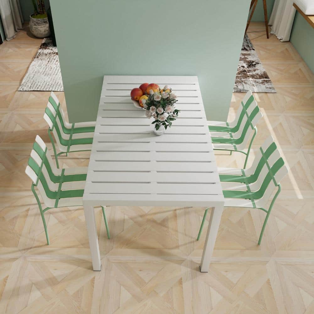 White and Green Modern Striped Color Block Chairs Set of 5 with 55 Inch White Modern Long Table price history on PriceWatchPro