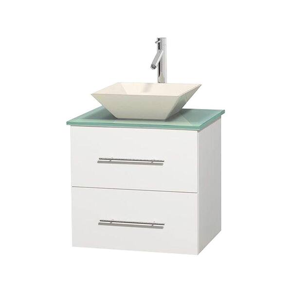 Wyndham Collection Centra 24 in. Vanity in White with Glass Vanity Top in Green and Bone Porcelain Sink