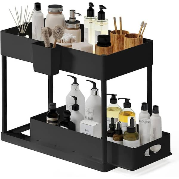 EATEX 2-Tier Black Sliding Under Sink Organizer Storage Cabinet Basket ...