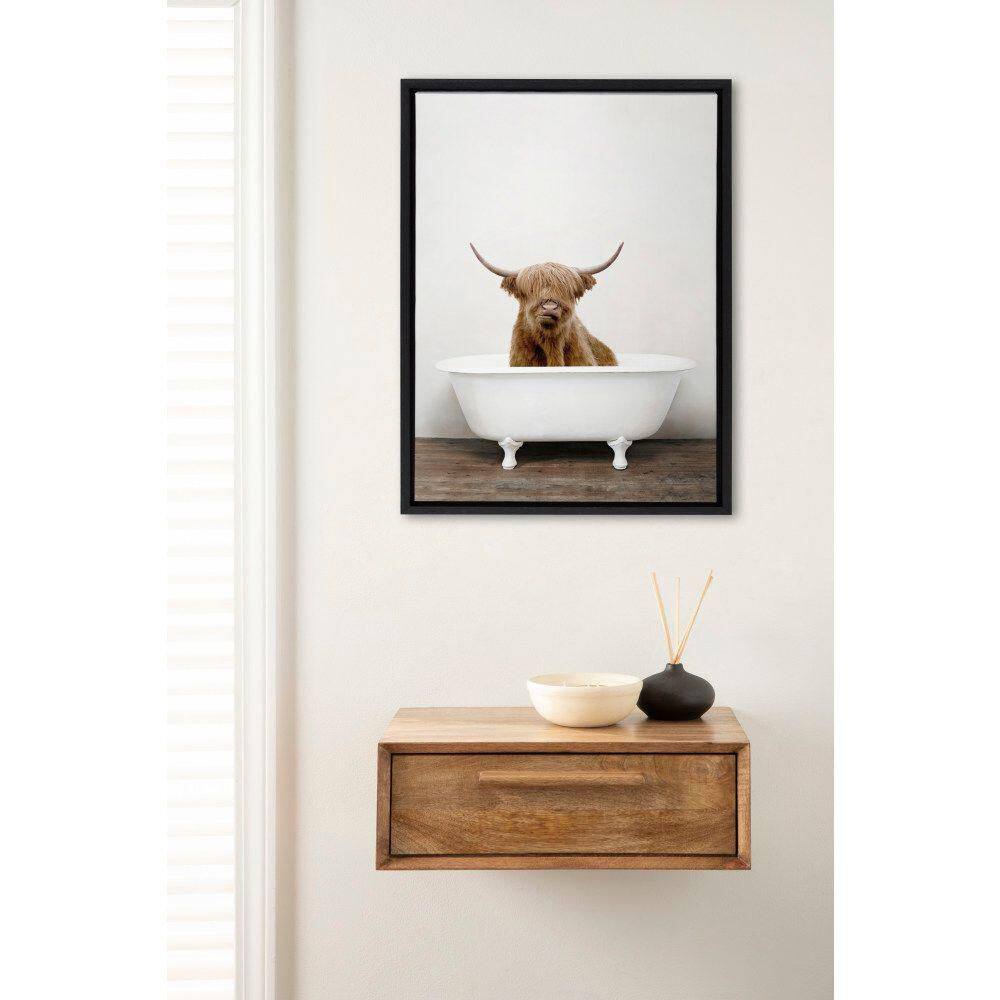 Highland Cow in Tub Framed Canvas Wall Art