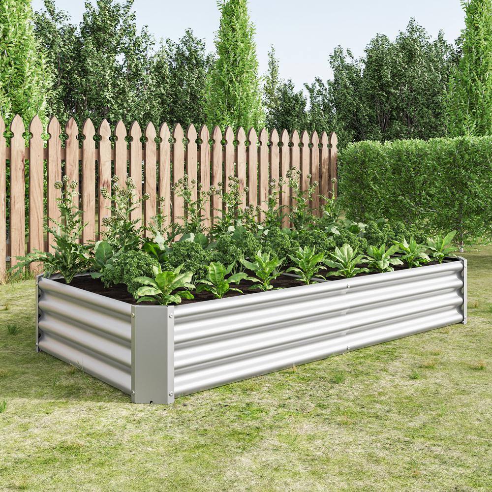 Silver Galvanized Metal Rectangular Raised Garden Bed, 6 x 3 x 1FT