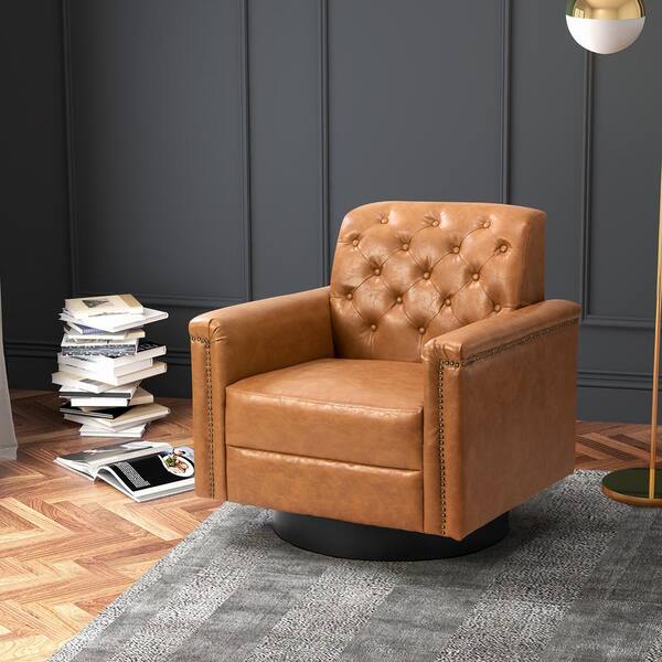 JAYDEN CREATION Faunus Camel Faux Leather Arm Chair (Set of 1)