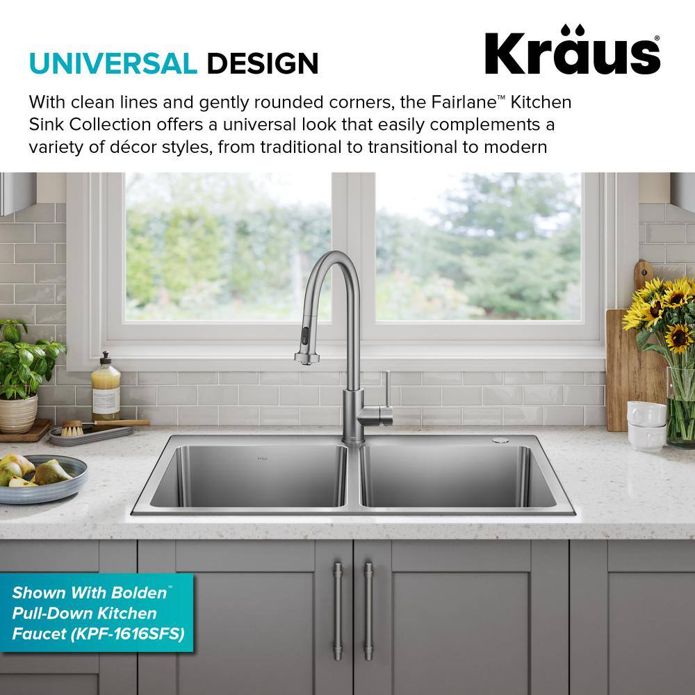 Fairlane 33-Inch Stainless Steel Double Bowl Kitchen Sink