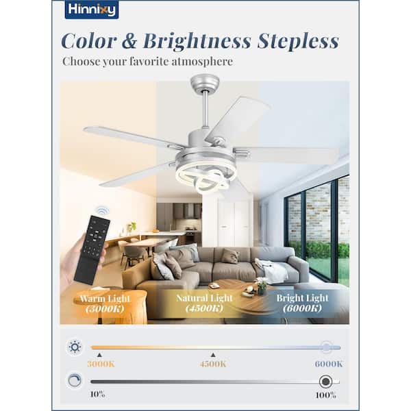 52 in. Indoor Silver Farmhouse 6-Speed 5-Dual Finish Blade Chandelier Ceiling Fan with Light Kit and Remote Control