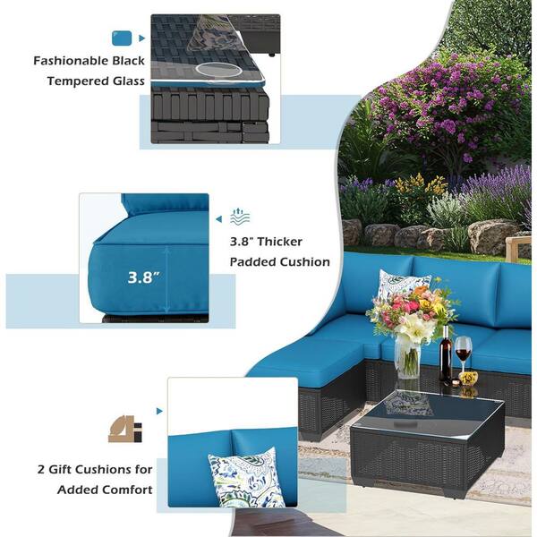 Black 7-Piece Wicker Outdoor Sectional Set, PE Rattan Patio