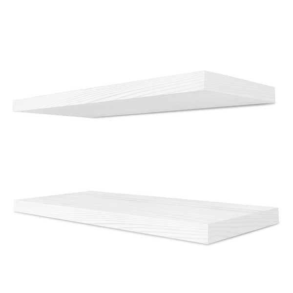 Solid Wood Floating Shelves, 16 in. W x 5.5 in. D White Wood Decorative Wall Shelf, Set of-2 100% Premium Solid Pine