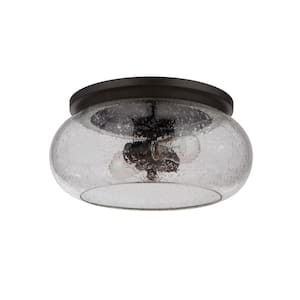 Serene 14.4 in. 2-Light Espresso Transitional Flush Mount with Clear Seeded Glass Shade and No Bulbs Included (1-Pack)