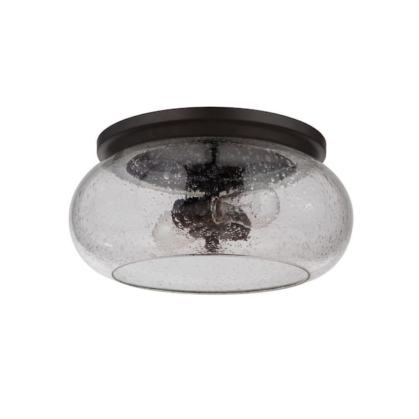 CRAFTMADE Serene 14.4 in. 2-Light Espresso Transitional Flush Mount with Clear Seeded Glass Shade and No Bulbs Included (1-Pack)