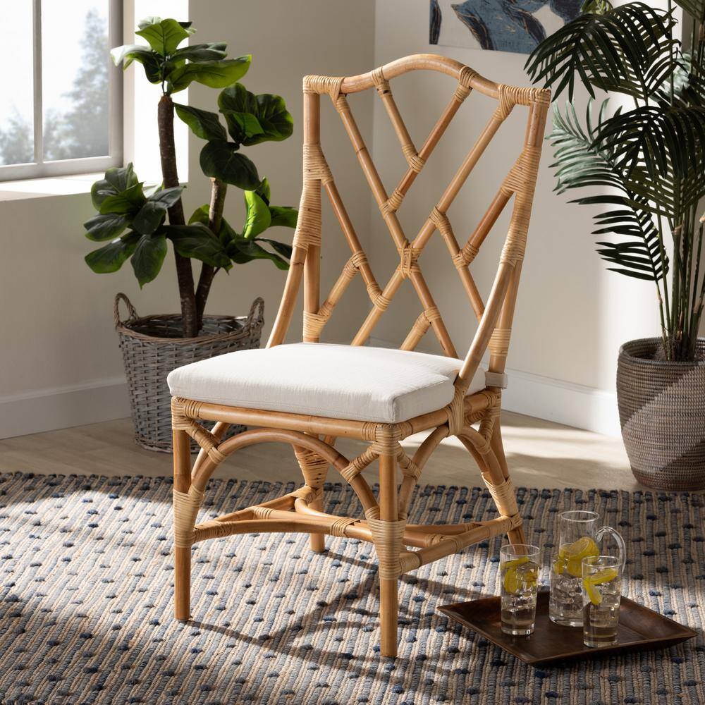 Sonia Handcrafted Rattan and Cane Natural White Chair