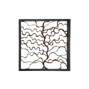 36 in. x  36 in. Wood Brown Branch Tree Wall Decor with Black Frame