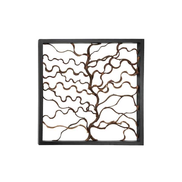 Litton Lane 36 in. x  36 in. Wood Brown Branch Tree Wall Decor with Black Frame