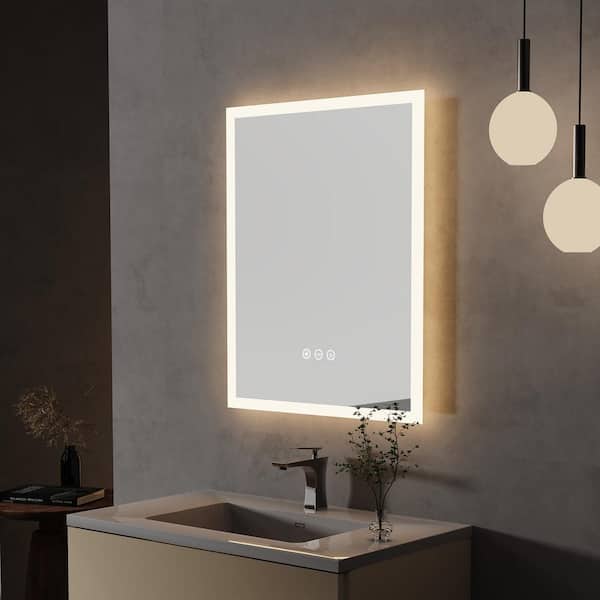 Wisfor 16 in. W x 20 in. H Large Rectangular Frameless 3000-6000K Dimmable LED Lighted Wall Bathroom Vanity Mirror Waterproof